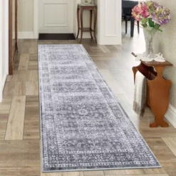 Washable Vintage Floral Living Room Rugs, Distressed Print Non Slip Bedroom Carpet, Retro Accent Dining Room Kitchen Rugs