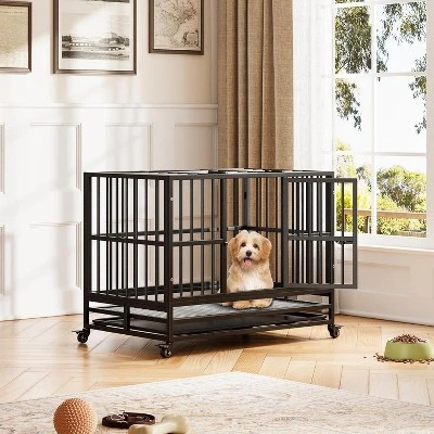 Heavy Duty Indestructible Dog Crate Steel Escape Proof, Indoor Dog House High Anxiety Cage, Kennel With Wheels, Removable Tray 10 Heavy Duty Indestructible Dog Crate Steel Escape Proof, Indoor Dog House High Anxiety Cage, Kennel With Wheels, Removable Tray - Image 10