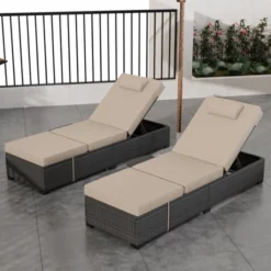 Wicker Chaise Outdoor,Reclining Adjustable Pool Rattan Chaise Chair,Patio Rattan Wicker Chaise Lounge Chair Set Of 2, For Pool Deck