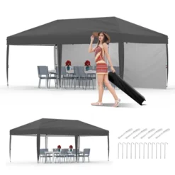 10x20 Heavy Duty Pop Up Canopy Tent With 2 Sidewalls, Outdoor Party, Market Stall, Camping, UV Protection, Waterproof, Roller Bag, 4 Weight Bags -Living Aura Store GUEST a4f2bead 247a 48ec 93cd 725f0cb03ea2