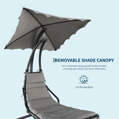 Hanging Chaise Lounge Swing Chair With Canopy, Curved Steel Hammock Lounger For Indoor And Outdoor Use, Patio, Pool, Garden 2 Hanging Chaise Lounge Swing Chair With Canopy, Curved Steel Hammock Lounger For Indoor And Outdoor Use, Patio, Pool, Garden - Image 2