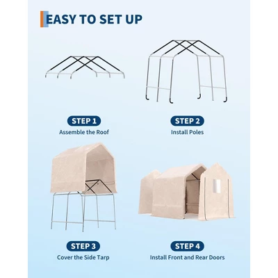 10x10FT Outdoor Storage Shed Carport With Roll-Up Zipper Door, Portable Garage Storage Shelter Heavy Duty Waterproof PE Tarp For Bike, ATV, Khaki 5 10x10FT Outdoor Storage Shed Carport With Roll-Up Zipper Door, Portable Garage Storage Shelter Heavy Duty Waterproof PE Tarp For Bike, ATV, Khaki - Image 5