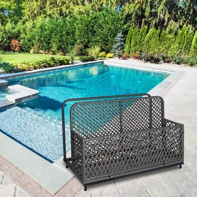 Outdoor PE Rattan Poolside Float Storage Box With Rolling Wheels, Durable Patio & Beach Organizer For Floaties, Gray 4 Outdoor PE Rattan Poolside Float Storage Box With Rolling Wheels, Durable Patio & Beach Organizer For Floaties, Gray - Image 4