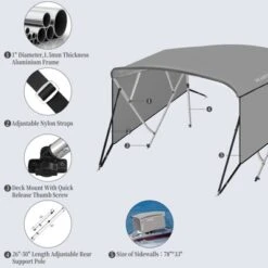 4 Bow Bimini Tops For Boat, Boat Canopy With Zippered Side Curtains, Marine Grade Canvas & PU-Coated Fabric, Include 2 Straps, 2 Rear Support Pole 10 4 Bow Bimini Tops For Boat, Boat Canopy With Zippered Side Curtains, Marine Grade Canvas & PU-Coated Fabric, Include 2 Straps, 2 Rear Support Pole -Living Aura Store GUEST a65c1d74 cf70 49bf affc bf38280330df