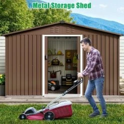 10X12 FT Outdoor Storage Shed, Galvanized Steel Storage Shed, Steel Sliding Doors, Weather Resistant, Garden Tool Shed With Lockable Door -Living Aura Store GUEST a67628f7 6edc 4435 b541 73c56110bbe6