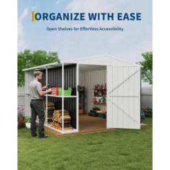 Weatherproof Garden Tool Shed,Outdoor Storage Shed With Shelf, Lockable Doors & Open Shelves For Lawn Equipment, Patio Furniture, 8×10 FT 9 Weatherproof Garden Tool Shed,Outdoor Storage Shed With Shelf, Lockable Doors & Open Shelves For Lawn Equipment, Patio Furniture, 8×10 FT -Living Aura Store GUEST a7bee0ed 91ed 49c2 9cac a28d23957a9c