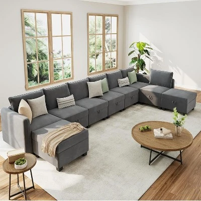 Modular Sofa Sectional Sleeper Couch With 2 Ottomans, 9 Seat Convertible U Shaped Modular Couch With Storage, Oversized Sofa Sleeper 7 Modular Sofa Sectional Sleeper Couch With 2 Ottomans, 9 Seat Convertible U Shaped Modular Couch With Storage, Oversized Sofa Sleeper - Image 7
