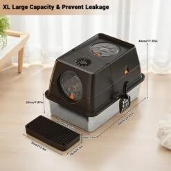 Enclosed Metal Litter Box With Lid, Large Metal Litter Box For Cats, Covered Dog Proof Litter Box 8'' Deep,Removable Top And Litter Scooper