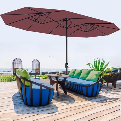 13 Ft Extra Large Double-Sided Patio Umbrella, Outdoor Umbrella With Water-Resistant Polyester Canopy, Crank Handle And 12 Strong Steel Ribs 7 13 Ft Extra Large Double-Sided Patio Umbrella, Outdoor Umbrella With Water-Resistant Polyester Canopy, Crank Handle And 12 Strong Steel Ribs - Image 7