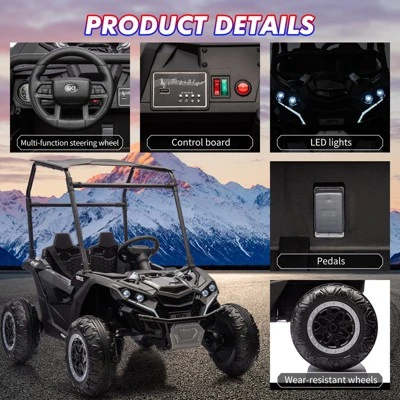24V 2 Seater Ride On UTV Car, 4WD Electric Off-Road Truck With Sun Shade, Side By Side Battery Powered Toy Car With Remote Control, Music, Lights 2 24V 2 Seater Ride On UTV Car, 4WD Electric Off-Road Truck With Sun Shade, Side By Side Battery Powered Toy Car With Remote Control, Music, Lights - Image 2