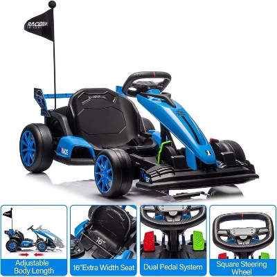 24V Kids Ride On Go Kart, 7.5mph Variable High Speed Drifting Car, 7ah Battery 200W*2 Motors,Ajustable Legroom For Kids Grows, Blue 1 24V Kids Ride On Go Kart, 7.5mph Variable High Speed Drifting Car, 7ah Battery 200W*2 Motors,Ajustable Legroom For Kids Grows, Blue