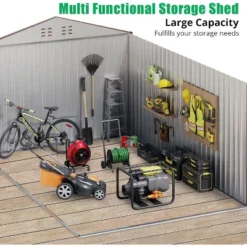 10X10 FT Outdoor Storage Shed, Galvanized Steel Storage Shed, Steel Sliding Doors, Weather Resistant, Garden Tool Shed With Lockable Door -Living Aura Store GUEST aa43ba26 5616 43ad a1a3 fcd8b4a6c8e8