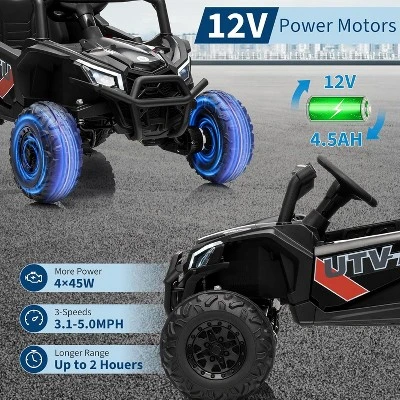 12V Kids UTV Ride-On Truck W/ Remote, 4WD/2WD Switch, Spring Suspension, EVA Tires, Bluetooth & LED Lights For Ages 3-8 3 12V Kids UTV Ride-On Truck W/ Remote, 4WD/2WD Switch, Spring Suspension, EVA Tires, Bluetooth & LED Lights For Ages 3-8 - Image 3