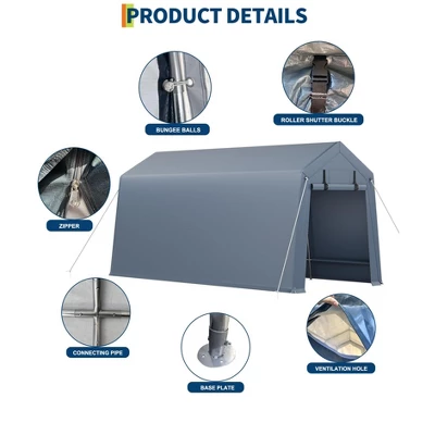 10x15FT Outdoor Storage Shed, Portable Carport With Roll-up Zipper Door And Windows, Heavy Duty Motorcycle Shed Garage Tent For Bike Firewood Tools 3 10x15FT Outdoor Storage Shed, Portable Carport With Roll-up Zipper Door And Windows, Heavy Duty Motorcycle Shed Garage Tent For Bike Firewood Tools - Image 3