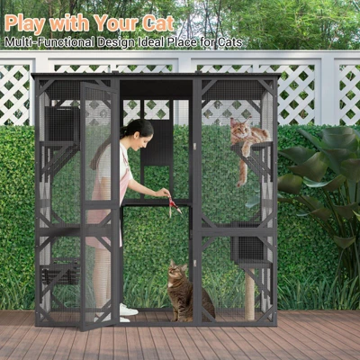 70'' Large Walk-in Catio Outdoor Cat Enclosure With Window, 4 Jumping Platforms & 2 Resting Box 5 70'' Large Walk-in Catio Outdoor Cat Enclosure With Window, 4 Jumping Platforms & 2 Resting Box - Image 5