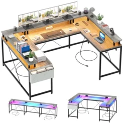 U Shaped Computer Gaming Desk With Power Outlets & LED Lights, Monitor Stand, Large Corner Desk 20 U Shaped Computer Gaming Desk With Power Outlets & LED Lights, Monitor Stand, Large Corner Desk -Living Aura Store GUEST ae1c71a3 b6e2 4ecb b8c6 ae3dfbc87cbd