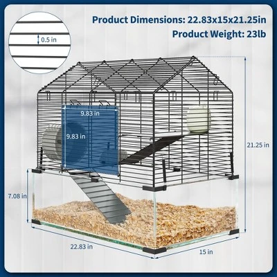 Glass Hamster Cage With Metal Frame - Includes Cage Body, 2 Platforms, 2 Ladders, Connectors, Wheel, Water Bottle, Bowl, 6Mm Tempered Glass Tank 1 Glass Hamster Cage With Metal Frame - Includes Cage Body, 2 Platforms, 2 Ladders, Connectors, Wheel, Water Bottle, Bowl, 6Mm Tempered Glass Tank