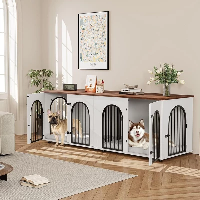71" Large Dog Crate Furniture For 2 Dogs, Wooden Double Dog Crate, Indoor Dog Kennel TV Stand With Divider And Cushion For Large Medium Dogs,White 8 71" Large Dog Crate Furniture For 2 Dogs, Wooden Double Dog Crate, Indoor Dog Kennel TV Stand With Divider And Cushion For Large Medium Dogs,White - Image 8