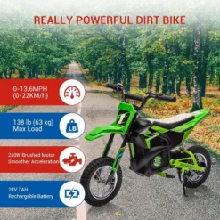 24V Kids Electric Off-Road Motorcycle 250W Motor Air-Filled Tires Metal Suspension Max 22KM/H 139LBS Load For Ages 6+ Riding Toy -Living Aura Store GUEST b114d799 fd21 46f0 9bb5 19053cc0cf8c