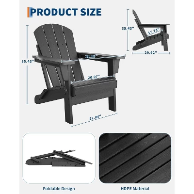 Folding Adirondack Chairs With Ergonomic Extended Backrest, Weather-Resistant HDPE Fire Pit Chairs, Outdoor Lounger For Patio, Garden & Lawn 6 Folding Adirondack Chairs With Ergonomic Extended Backrest, Weather-Resistant HDPE Fire Pit Chairs, Outdoor Lounger For Patio, Garden & Lawn - Image 6