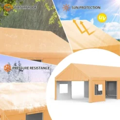 13 X 25 FT Metal Carport, With Side-Opening Door & Roll-Up Windows, All-Inclusive Metal Carport, Outdoor Portable Garage Shelters Tents, Yellow -Living Aura Store GUEST b1f76cd3 123d 4876 9c94 be7de5e8f67b