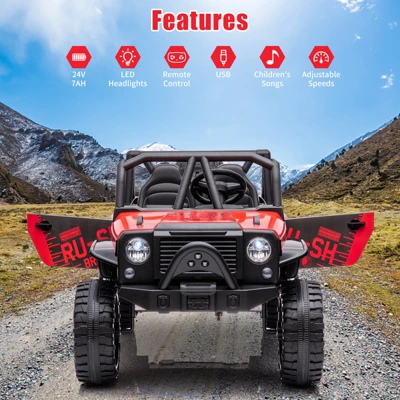 24V 2-Seater Kids Ride On Truck Car With Remote Control, Powered Electric Vehicles, 2WD Dual Motors Vehicle With LED Light Music For Boys And Girls 5 24V 2-Seater Kids Ride On Truck Car With Remote Control, Powered Electric Vehicles, 2WD Dual Motors Vehicle With LED Light Music For Boys And Girls - Image 5