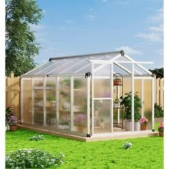 6x8 FT Greenhouses For Outdoors, Heavy Duty Aluminum Green House With Polycarbonate Roof, Sliding Door, Adjustable Vent For Garden, Backyard, Natural -Living Aura Store GUEST b3da5626 bacb 49e7 bd46 6708006a1c4a