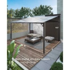 12' X 16' Lean To Hardtop Gazebo, Wall-Mounted Pergola With Polycarbonate Roof, Heavy Duty Aluminum Awnings For Patio, Deck, Porch, Backyard, Garden -Living Aura Store GUEST b3e09f92 d86b 4f8b a977 df85d73412c2