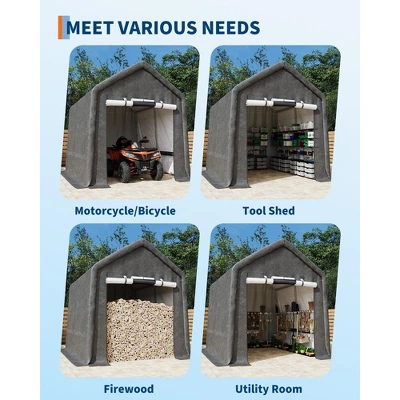 10x10FT Outdoor Storage Shed Carport With Roll-Up Zipper Door, Portable Garage Storage Shelter Heavy Duty Waterproof PE Tarp For Bike, ATV, Grey 2 10x10FT Outdoor Storage Shed Carport With Roll-Up Zipper Door, Portable Garage Storage Shelter Heavy Duty Waterproof PE Tarp For Bike, ATV, Grey - Image 2