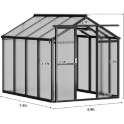 6x8x6.5 FT Greenhouses For Outdoors, Aluminum Green House With Polycarbonate Roof, Sliding Door, Adjustable Vent For Garden, Backyard, Patio, Black -Living Aura Store GUEST b575fb9c 4935 4184 95c5 65a2b5f09160