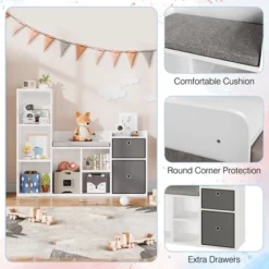 Kids Bookshelf, Children Bookcase With Soft Cushion Seat, Children Toy Storage Cubby, Kids Storage Cabinet For Playroom, Kids Room, Hallway -Living Aura Store GUEST b67a1ace 74f6 4ed9 aa00 e2be3d135436