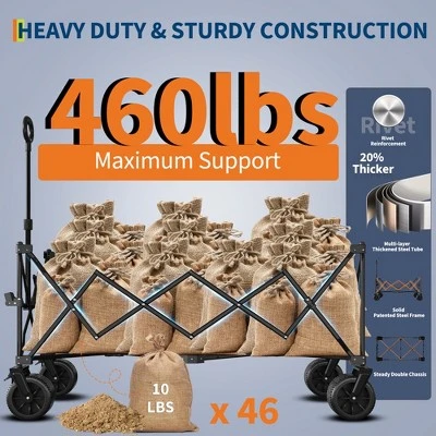 Heavy Duty Utility Beach Wagon Cart - Collapsible Wagon Beach With All Terrain Wheels, Extra Long WagonCart, Foldable With Cup Holders For Sand 5 Heavy Duty Utility Beach Wagon Cart - Collapsible Wagon Beach With All Terrain Wheels, Extra Long WagonCart, Foldable With Cup Holders For Sand - Image 5