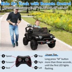 24V Kids Ride On Car, 4WD Electric Vehicle Truck With Remote Control, Ride On Truck With 3 Speeds, Led Lights, Bluetooth, For Boys Girls 3-10 -Living Aura Store GUEST b8032d44 799b 4de9 b1f1 8a532bb67d2b