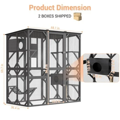 70'' Large Walk-in Catio Outdoor Cat Enclosure With Window, 4 Jumping Platforms & 2 Resting Box 7 70'' Large Walk-in Catio Outdoor Cat Enclosure With Window, 4 Jumping Platforms & 2 Resting Box - Image 7