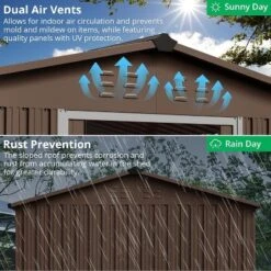 10X10 FT Outdoor Storage Shed, Galvanized Steel Storage Shed, Steel Sliding Doors, Weather Resistant, Garden Tool Shed With Lockable Door -Living Aura Store GUEST b9167950 069a 4c7c b7b2 2f4378256585