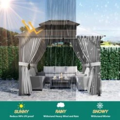 10' X 10' Aluminum Hardtop Gazebo With Galvanized Steel Double Roof Canopy, Outdoor Pergola With Curtains And Netting For Patio Backyard Deck, Grey