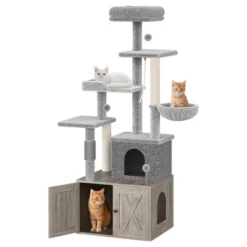 Cat Tree With Litter Box Enclosure - Hidden Cat Washroom, Indoor Kitten House With Scratching Posts, Multi Platform And Condo, Cat Tower, Hammock -Living Aura Store GUEST ba4886ab 09ce 45fa a1b4 ab2ddc176265