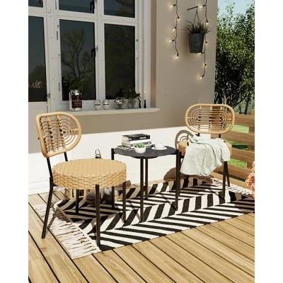3 Pieces Patio Set Outdoor Wicker Bistro Set All-Weather Rattan Deck Conversation Set Of 3 With Table & Cushions For Deck Patio Balcony Backyard 5 3 Pieces Patio Set Outdoor Wicker Bistro Set All-Weather Rattan Deck Conversation Set Of 3 With Table & Cushions For Deck Patio Balcony Backyard - Image 5