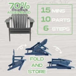 Folding Adirondack Chair - Oversized HDPE, Weather Resistant, Outdoor Fire Pit Chair, Suitable For Patio, Porch, Deck, Garden 12 Folding Adirondack Chair - Oversized HDPE, Weather Resistant, Outdoor Fire Pit Chair, Suitable For Patio, Porch, Deck, Garden -Living Aura Store GUEST bb1c8f69 2fe7 4f5b a5ba b66edfa8996a