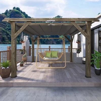 10x12 FT Wood Pergola With Retractable Canopy, Retractable Shade Canopy, Durable, Rot Resistant, For Backyard, Deck, Garden, Outdoor Entertaining 4 10x12 FT Wood Pergola With Retractable Canopy, Retractable Shade Canopy, Durable, Rot Resistant, For Backyard, Deck, Garden, Outdoor Entertaining - Image 4