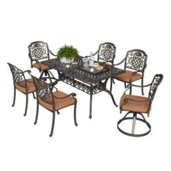 7 Piece Patio Furniture Dining Set, All-Weather Outdoor Table And Chairs For 6, Includes 4 Dining Chair & 2 Swivel Chairs & 60'' Rectangular Table 15 7 Piece Patio Furniture Dining Set, All-Weather Outdoor Table And Chairs For 6, Includes 4 Dining Chair & 2 Swivel Chairs & 60'' Rectangular Table -Living Aura Store GUEST bbc25d57 3a14 4a4c aa8c 40721ece53ff