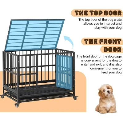 Heavy Duty Indestructible Dog Crate Steel Escape Proof, Indoor Dog House High Anxiety Cage, Kennel With Wheels, Removable Tray 2 Heavy Duty Indestructible Dog Crate Steel Escape Proof, Indoor Dog House High Anxiety Cage, Kennel With Wheels, Removable Tray - Image 2