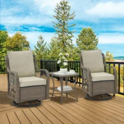 3 Piece Outdoor Patio Set - Wicker Rocking Bistro Set With 2 Swivel Chairs, Tempered Glass Top Table, Rattan Outdoor Furniture, For Porch Backyard 12 3 Piece Outdoor Patio Set - Wicker Rocking Bistro Set With 2 Swivel Chairs, Tempered Glass Top Table, Rattan Outdoor Furniture, For Porch Backyard -Living Aura Store GUEST be50749d 1d3d 4a1b 9f1f d769de0dbc99