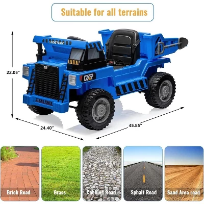 12V Ride On Dump Truck For Kids, With Electric Dump Bed, Remote Control And Extra Shovel, USB, MP3, Music Player 3 12V Ride On Dump Truck For Kids, With Electric Dump Bed, Remote Control And Extra Shovel, USB, MP3, Music Player - Image 3
