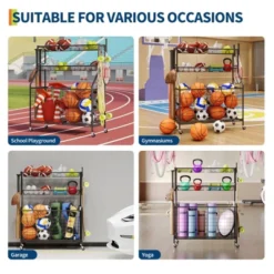 Sports Equipment Garage Organizer, Sports & Toy Storage Organizer For Garage, Outdoor Ball Storage With Baskets, Hooks & Rolling Cart, Ball Rack -Living Aura Store GUEST c205e02c f888 4f0d b207 b105614aa3d7