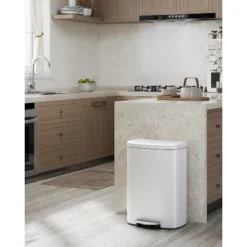 13 Gallon / 50 Liter Step-On Stainless Steel Trash Can With Soft-Close Lid, Slim Garbage Bin With Inner Bucket For Bathroom Or Bedroom, Silver -Living Aura Store GUEST c29851e8 74bb 4eba aee9 cf4ea1dd3820