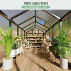 6x10x6.5 FT Greenhouses For Outdoors, Aluminum Green House With Polycarbonate Roof, Sliding Door, Adjustable Vent For Garden, Backyard, Patio, Black -Living Aura Store GUEST c2b1de01 c540 4fc6 aea2 8ea16001f6d7