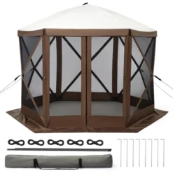 Gazebo Screen Tent With Mosquito Netting, 6 Sided Pop Up Canopy Shelter, With Carrying Bag, Ground Stakes, For Outdoor Camping, Lawn, Backyard 15 Gazebo Screen Tent With Mosquito Netting, 6 Sided Pop Up Canopy Shelter, With Carrying Bag, Ground Stakes, For Outdoor Camping, Lawn, Backyard -Living Aura Store GUEST c3520fda a0c6 4795 a989 b84c0e031cc8