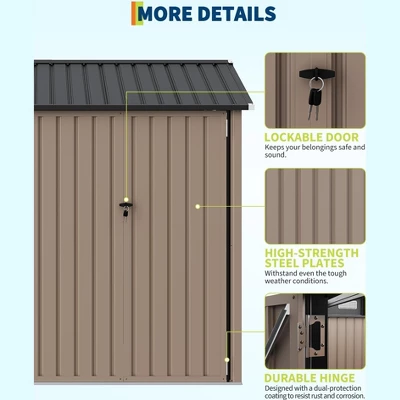 6x8 Ft Metal Outdoor Storage Shed With Window, Lockable Tool Storage Sheds, Oversized Steel Garden Sheds With Sloped Roof For Backyard, Patio, Garage 5 6x8 Ft Metal Outdoor Storage Shed With Window, Lockable Tool Storage Sheds, Oversized Steel Garden Sheds With Sloped Roof For Backyard, Patio, Garage - Image 5