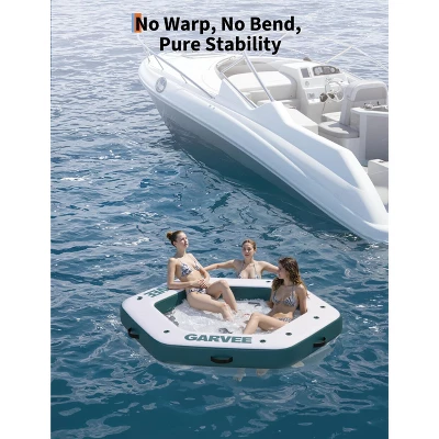 ø8.5FT Inflatable Floating Dock With ø5FT Trampoline Mesh Pool, Portable Float Island With Detachable Ladder, Inflatable Dock Platform For Lake, Pool 1 ø8.5FT Inflatable Floating Dock With ø5FT Trampoline Mesh Pool, Portable Float Island With Detachable Ladder, Inflatable Dock Platform For Lake, Pool